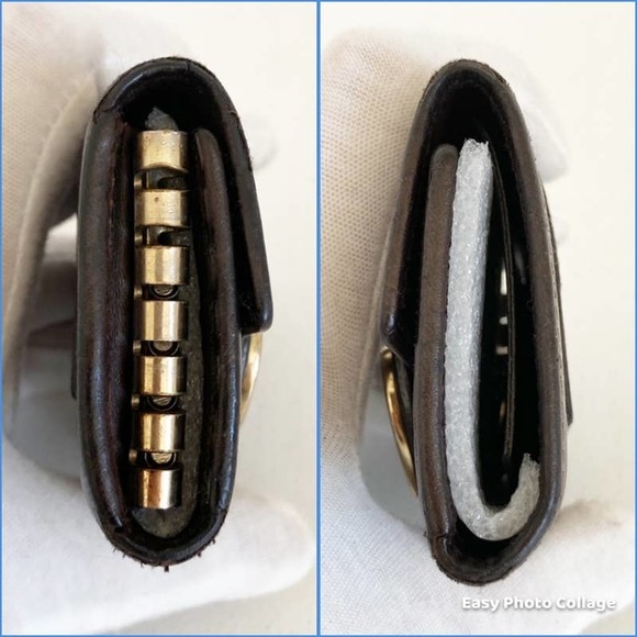 🤎🧨GUCCI Key Ring Case Brown Embossed Leather Micro Guccissima Gold Heart - Picture 5 of 11